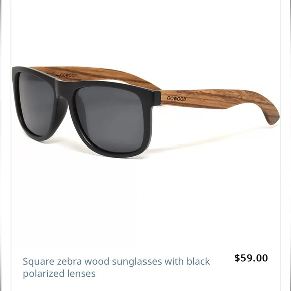 GOWOOD | Square zebra wood sunglasses with black polarized lenses - Picture 1 of 4